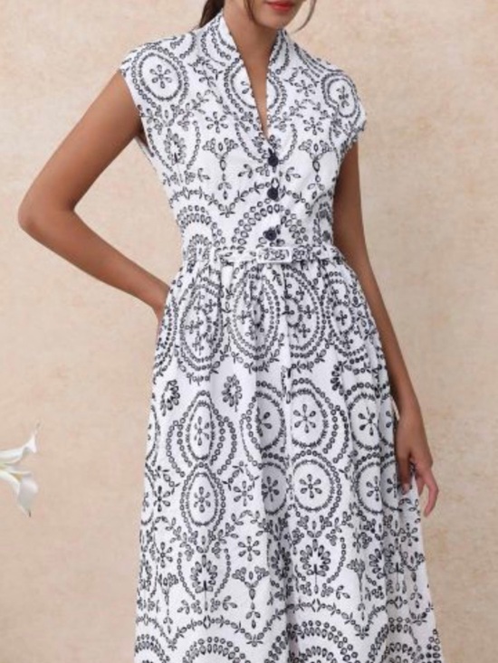 Zara Dresses & Skirts - Zara ZW collection Embroidery belted Dress White & Dark navy Sz XL
